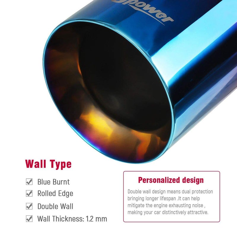 Upower 2.5 Inch Inlet 4 Inch Outlet Exhaust Tip 2 1/2" to 4" Blue Burnt Exhaust Tailpipe 9" Long Double Wall Straight Cut 304 SS Weld On Pack of 2 - Image 5